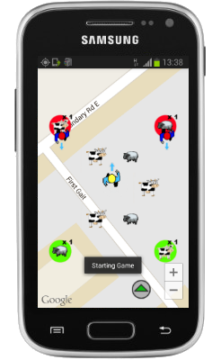 BrainQuest map screen showing hero and rustler positions and animals to collect