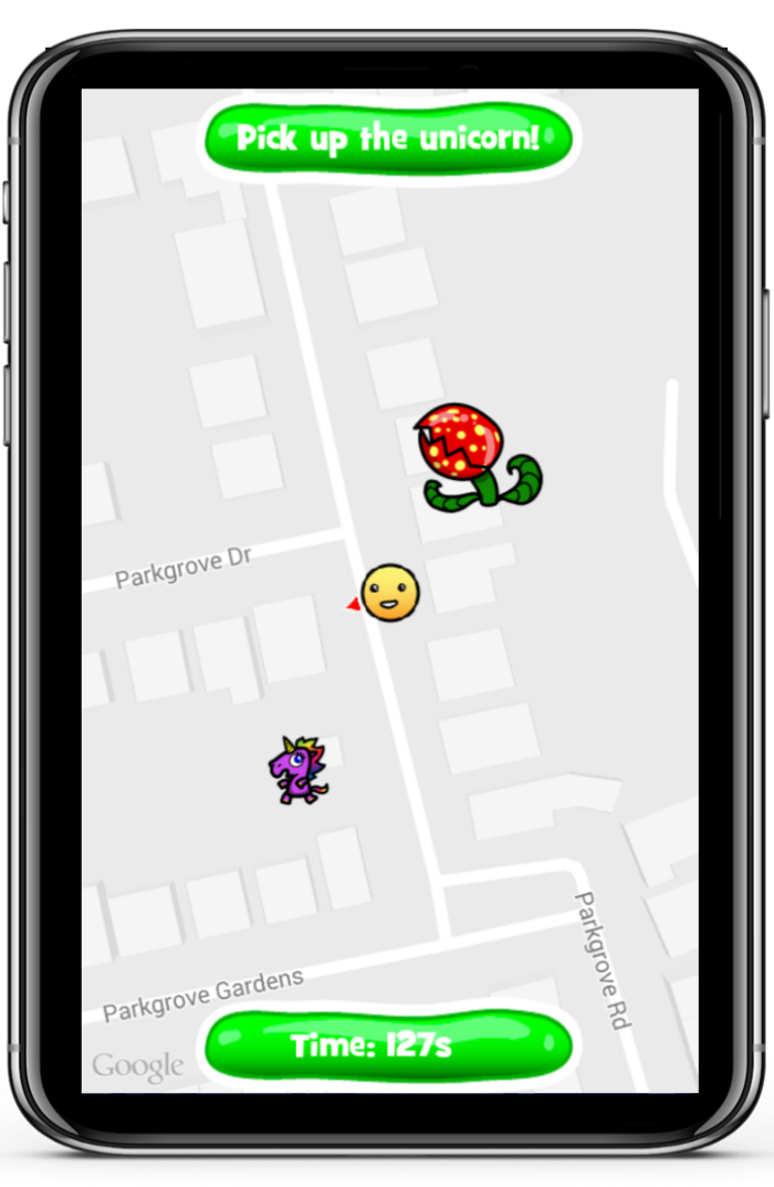 Critter Jam gameplay map showing themed characters overlaid on a real-world location