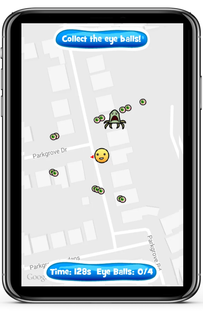 A Critter Jam mini-game with collectible objects on a location-based map