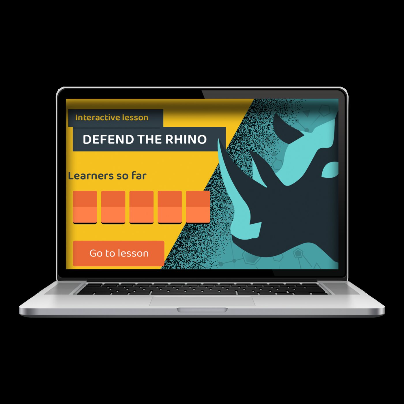 A Defend the Rhino interactive Data Education Live Lesson on a laptop screen