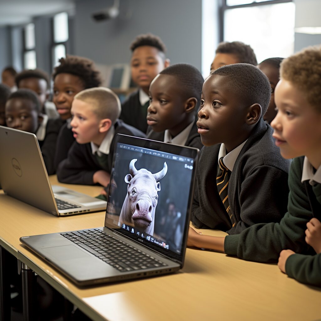 Pupils working at laptops during an interactive data education lesson