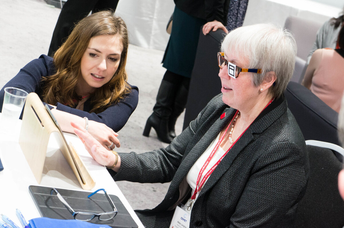 Demonstrating the Space Vision tablet game to visitors at a showcase event