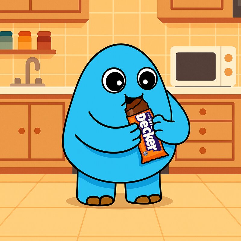 The Sugargotchi pet happily eating an apple