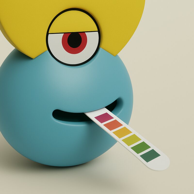 The Sugargotchi pet with a colour-changing pH test strip in its mouth