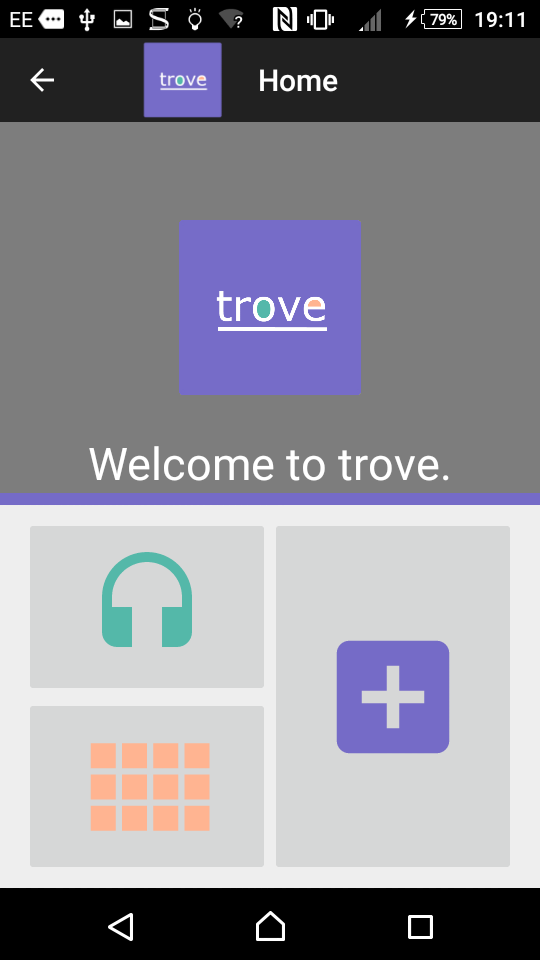 trove V2 app main menu