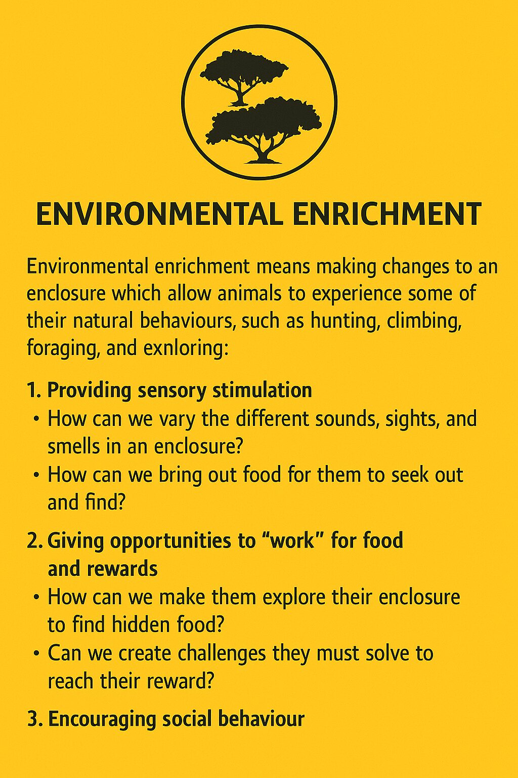 An enrichment category card explaining environmental enrichment to children