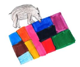 A child's drawing and plasticine model of a wild boar enrichment concept